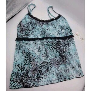 Secret Treasures Women's Tank Top Size Medium Cami Blue Black Lace Animal Print